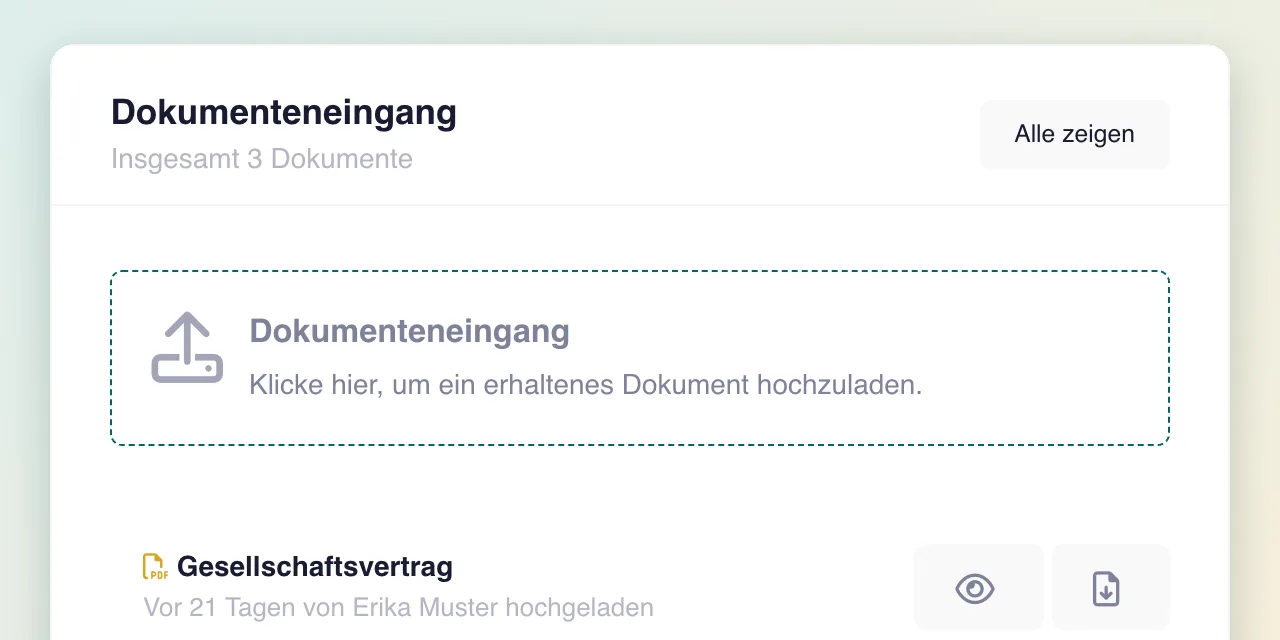 Dokumenteneingang mit hochgeladenen Unternehmensdokumenten